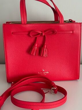 NEW ♠️kate spade red pebbled leather tassel satchel with strap authentic